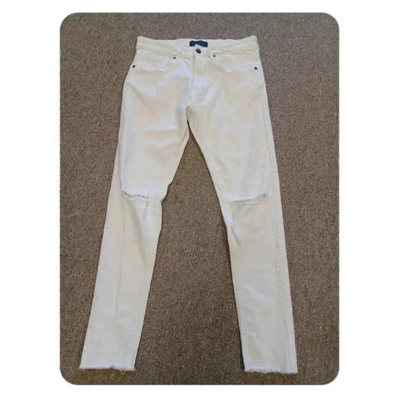 Zara Man ZMDC  Skinny Raw Hem Distressed White Stretch Jeans Size 30 - Picture 1 of 9